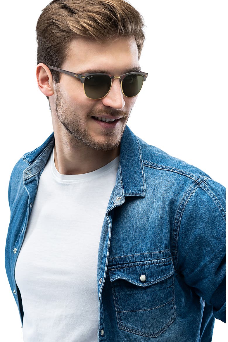 Classic Clubmaster 51mm Polarized Sunglasses, Alternate, color, RED HAVANA