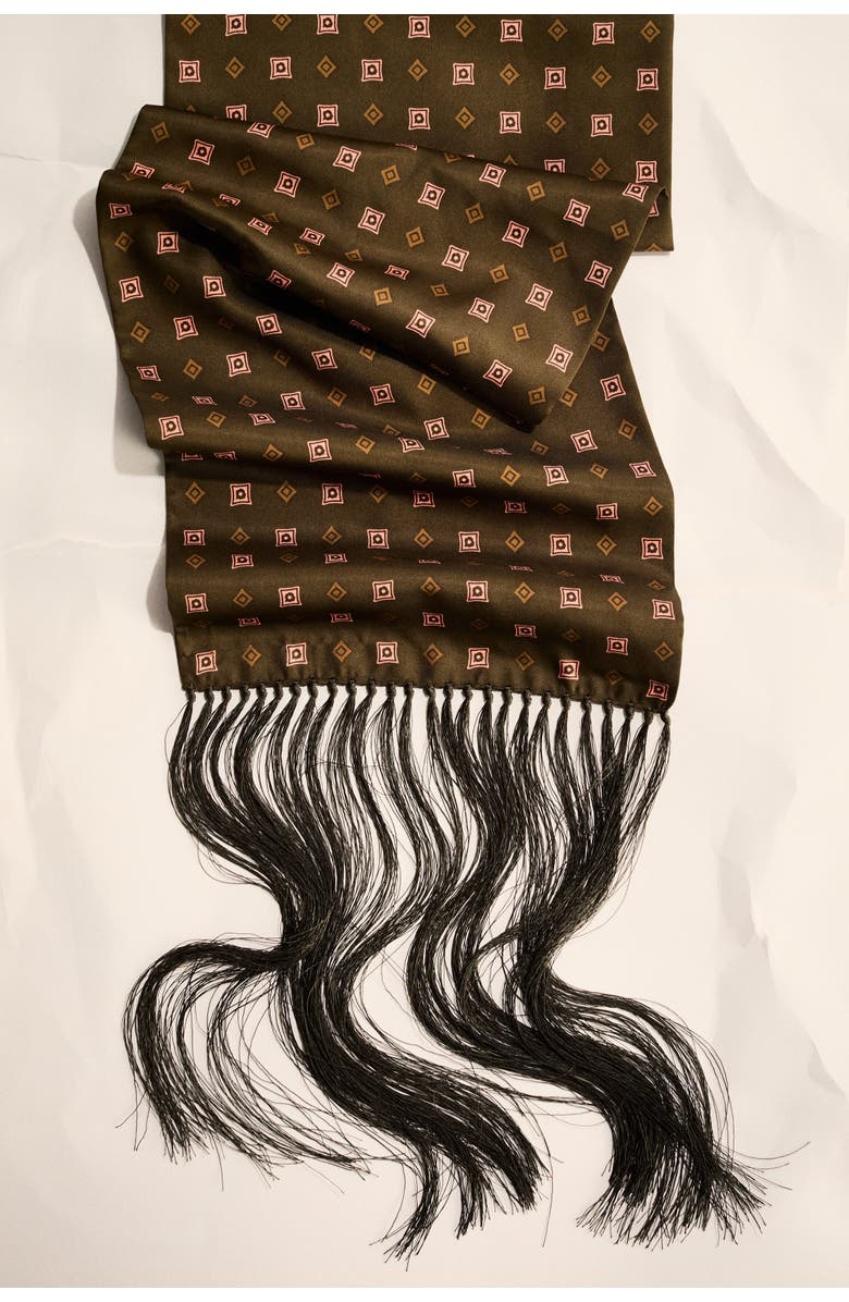 H&M Fringed Scarf, Alternate, color, Olive Green/Patterned