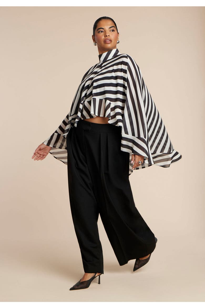 Ruffle Detail Asym Cape, Alternate, color, DIAGONAL STRIPE