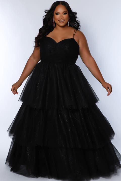 Spaghetti Strap Teired Plus Size Ballgown