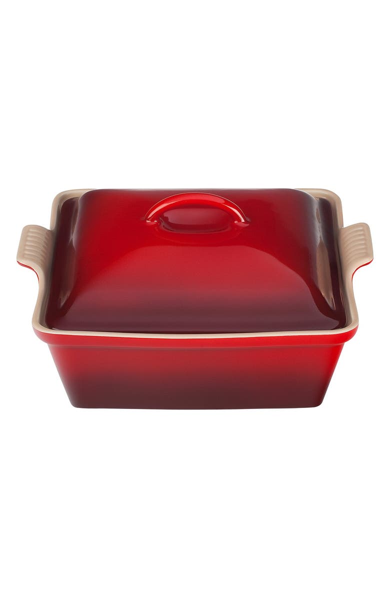 Le Creuset Heritage 2 1/2 Quart Covered Square Stoneware Casserole, Main, color, Cherry