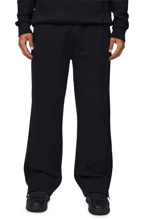 Ribbed Emblem Split Hem Men Baggy Jogger