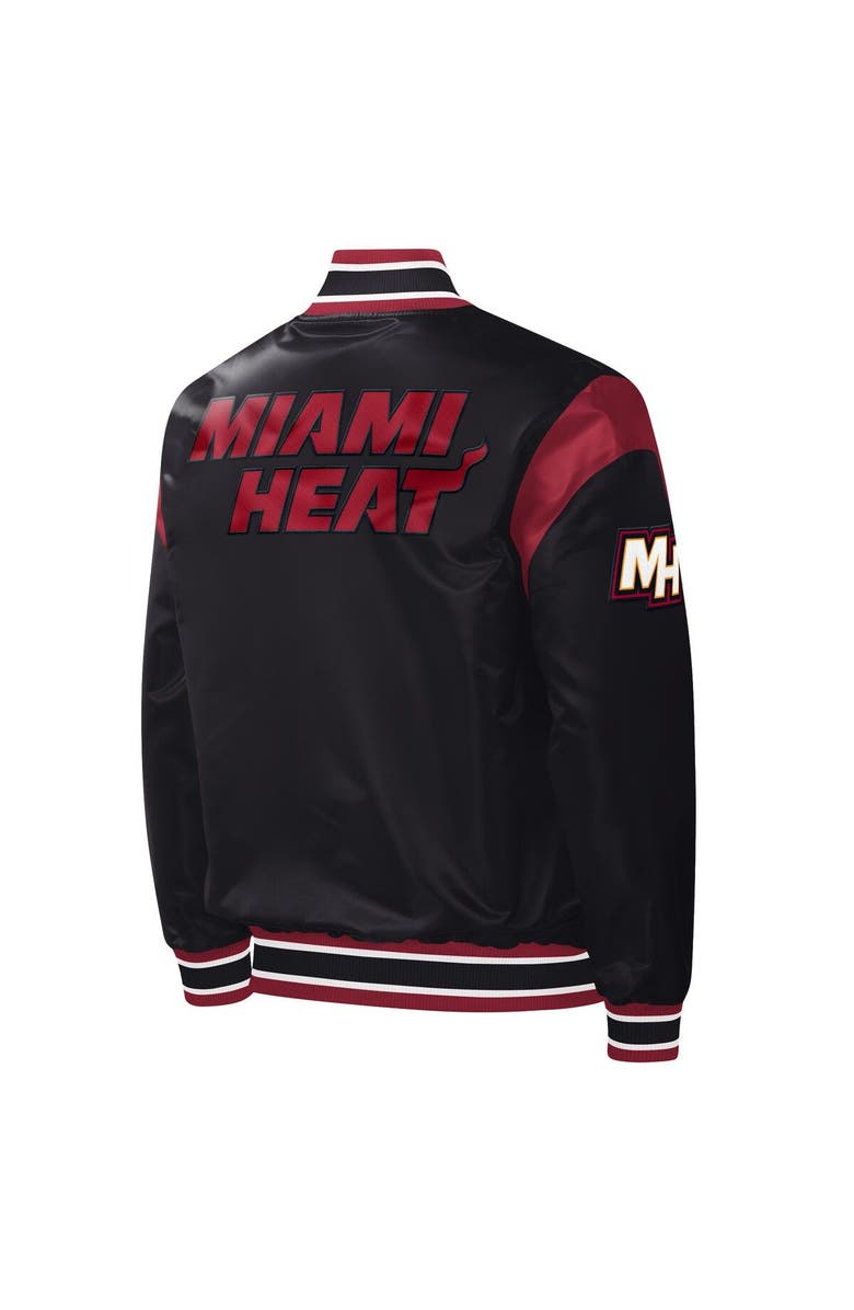 STARTER Men's Starter Black Miami Heat Force Play Satin Full-Snap Varsity Jacket, Alternate, color, 