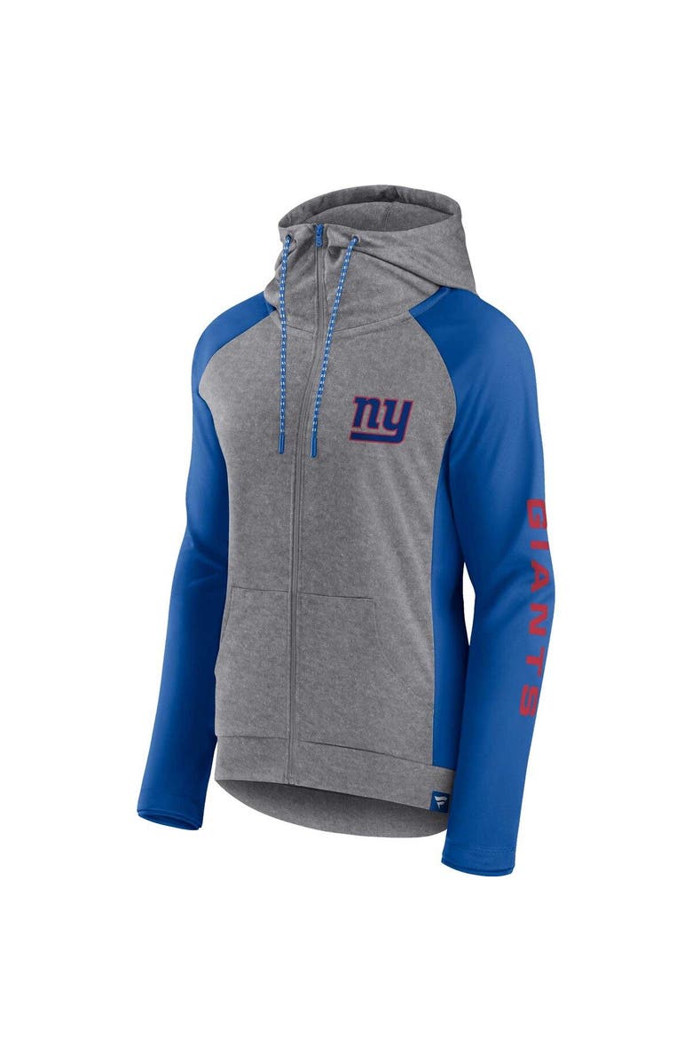 FANATICS Women's Fanatics Branded  Heather Gray/College Royal New York Giants Blind Side Lightweight Full-Zip Hoodie, Alternate, color, Heather Gray