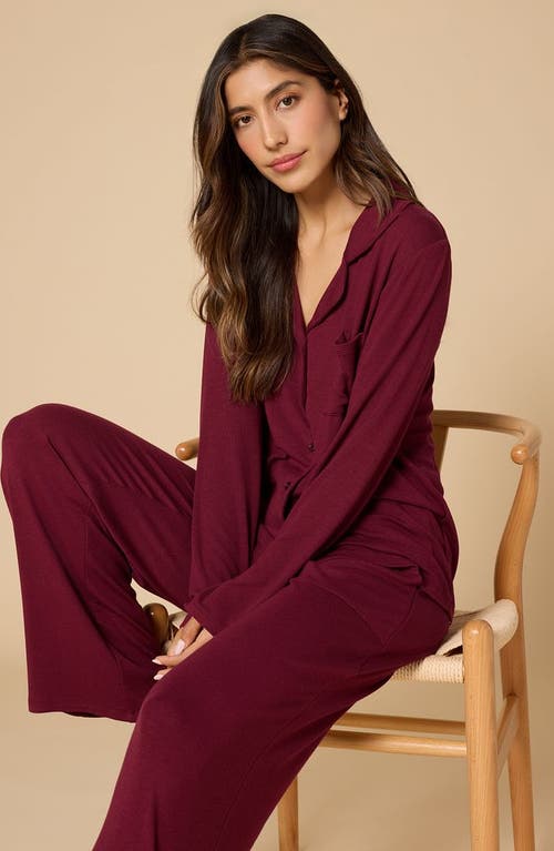 Softies Aria Slim Notch Collar Pj Set In Burgundy