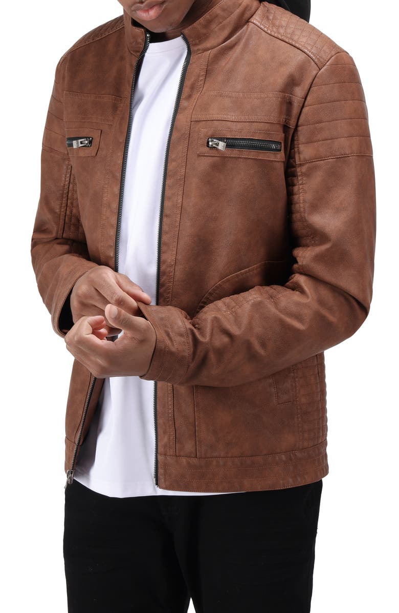 XRAY Faux Shearling Lined Faux Leather Racing Jacket, Alternate, color, Tan