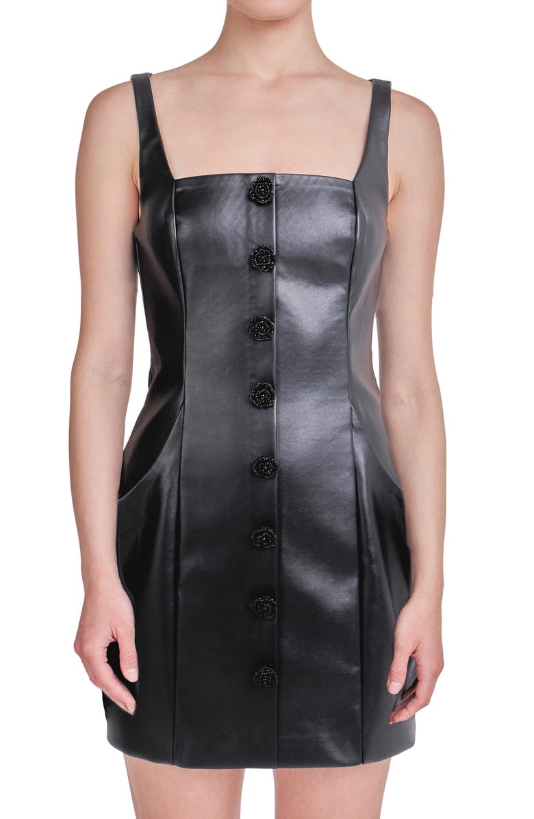 Endless Rose Button Faux Leather Minidress, Alternate, color, Black