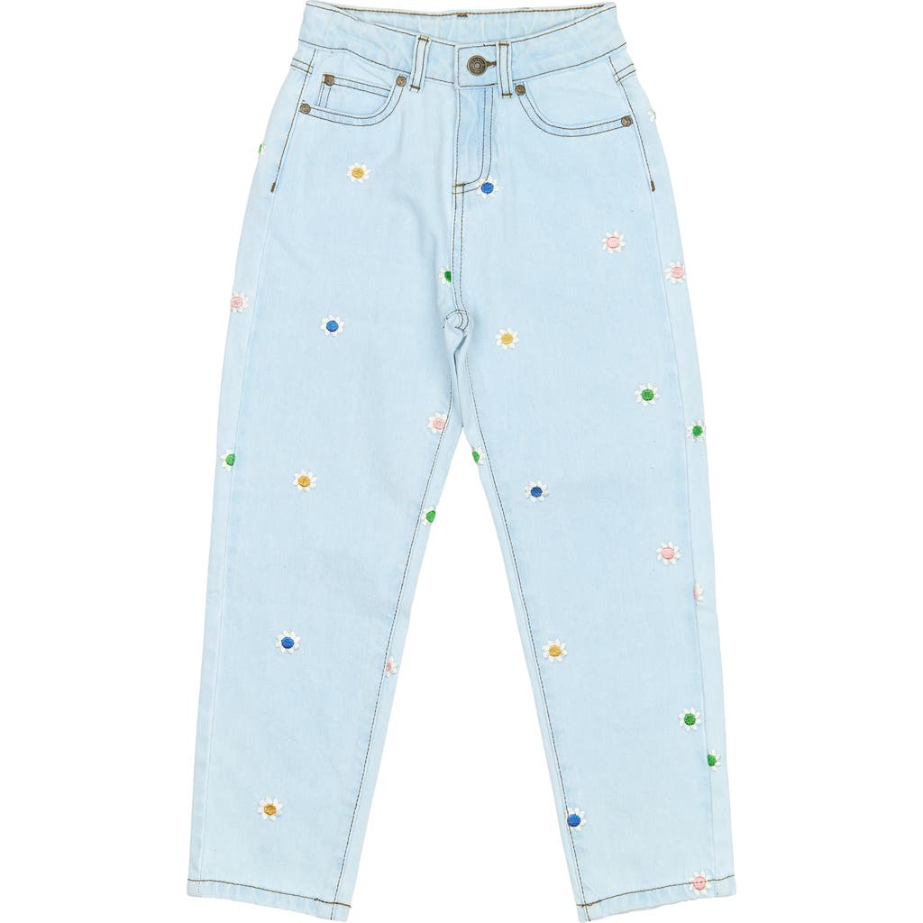 The New Kids' Porscha Floral Embroidered Mom Jeans In Blue