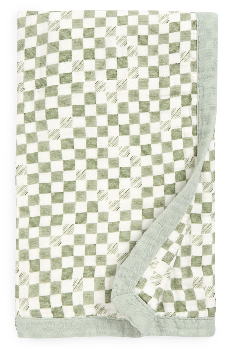 Cotton Muslin Baby Quilt, Main, color, GREEN CHECKER