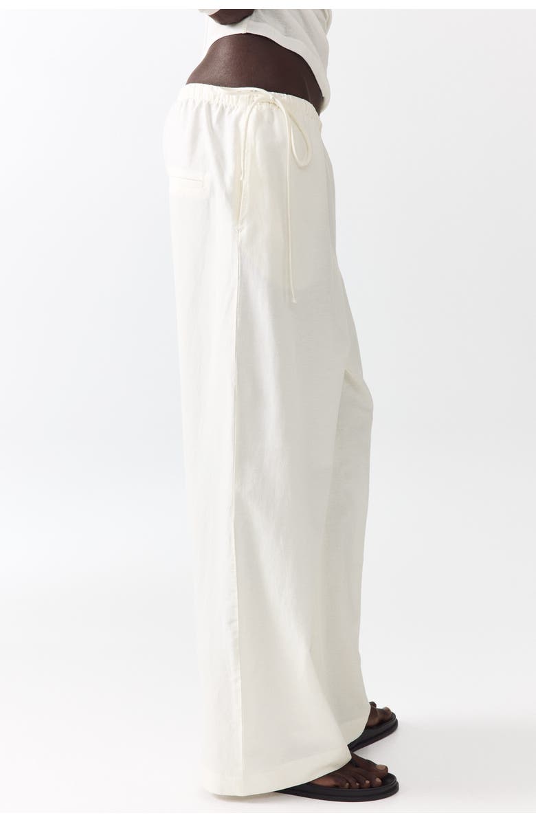 H&M Linen-blend Drawstring Trousers, Alternate, color, Ivory