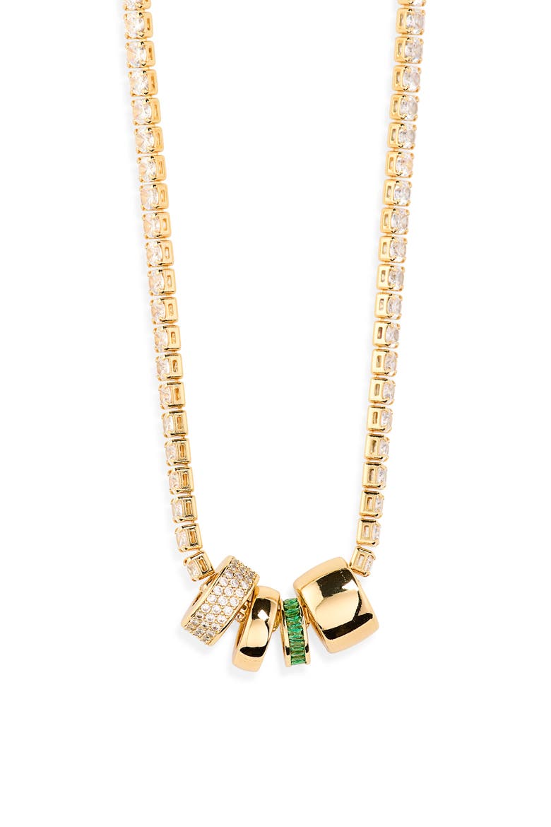 Cubic Zirconia Rondelle Tennis Necklace, Alternate, color, CLEAR- GREEN- GOLD