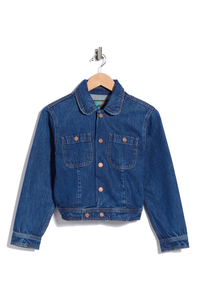The Wingman Peter Pan Collar Denim Jacket, Alternate, color, CABIN FEVER