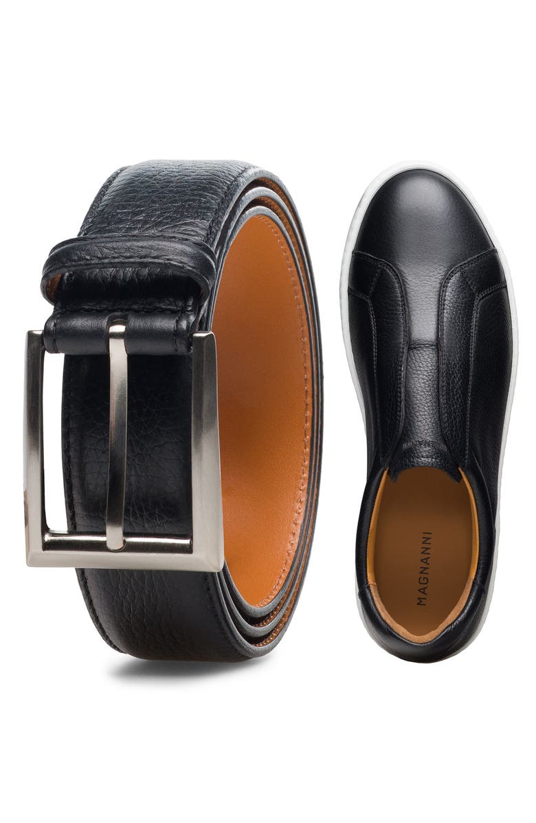 Magnanni Rocas Leather Belt, Alternate, color, Black