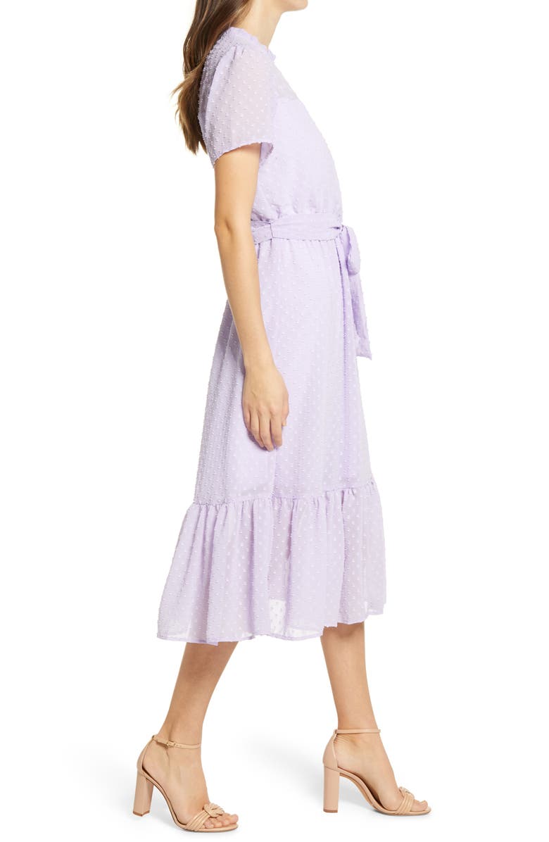 GIBSONLOOK Belted Swiss Dot Midi Dress, Alternate, color,