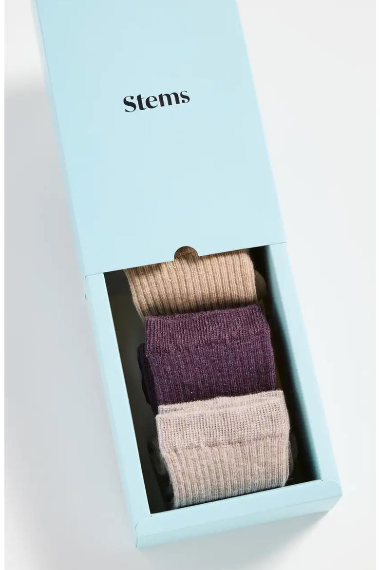 Assorted 3-Pack Rib Cotton & Cashmere Blend Socks, Alternate, color, HELIOTROPE