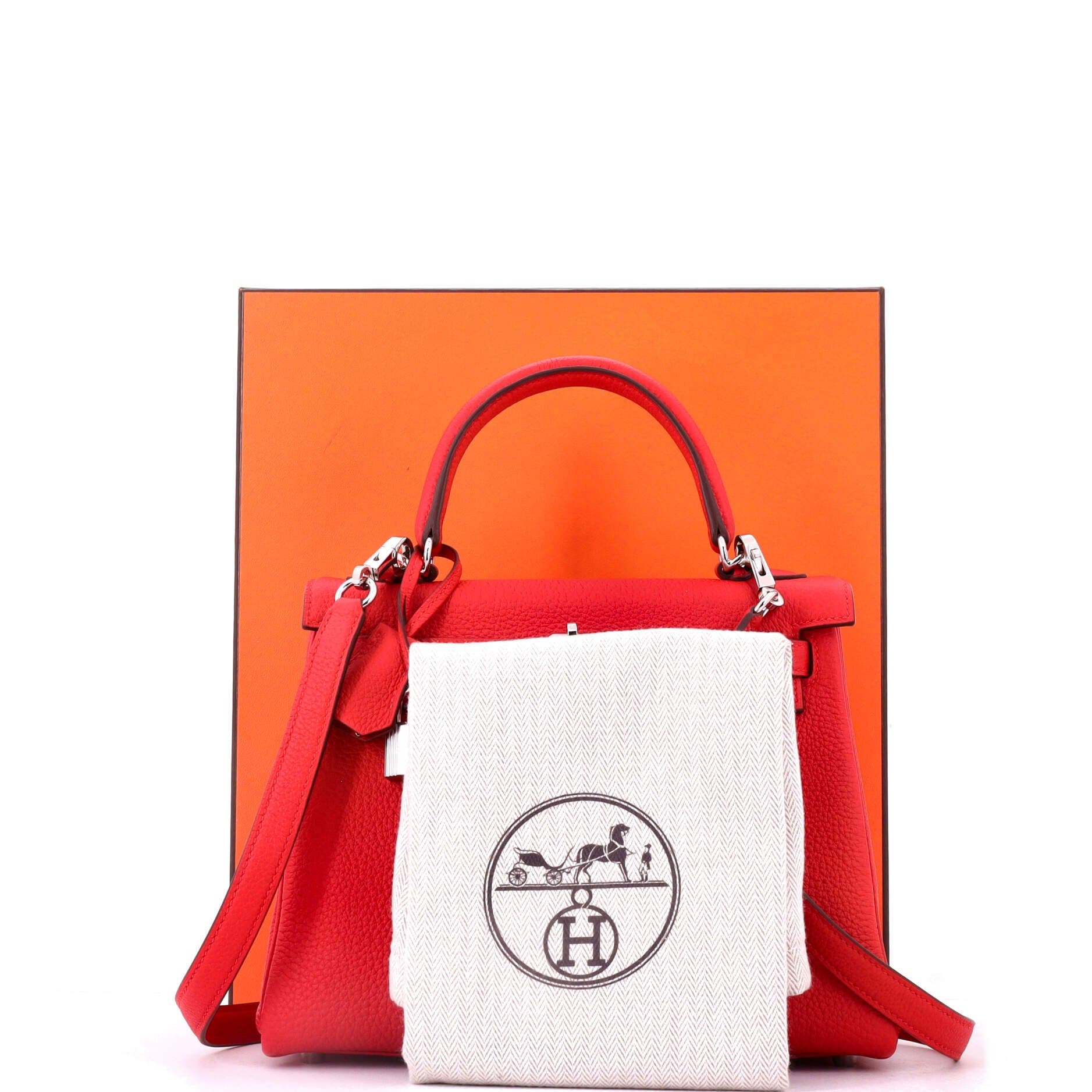 Pre-Owned Hermes Kelly Handbag Red Togo with Palladium Hardware 25, Alternate, color, Rouge De Coeur