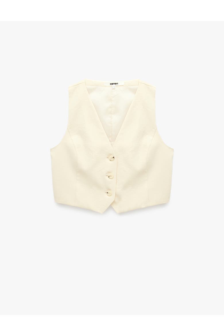 V-Neck Sleeveless Tailored Buttoned Vest, Alternate, color, cream