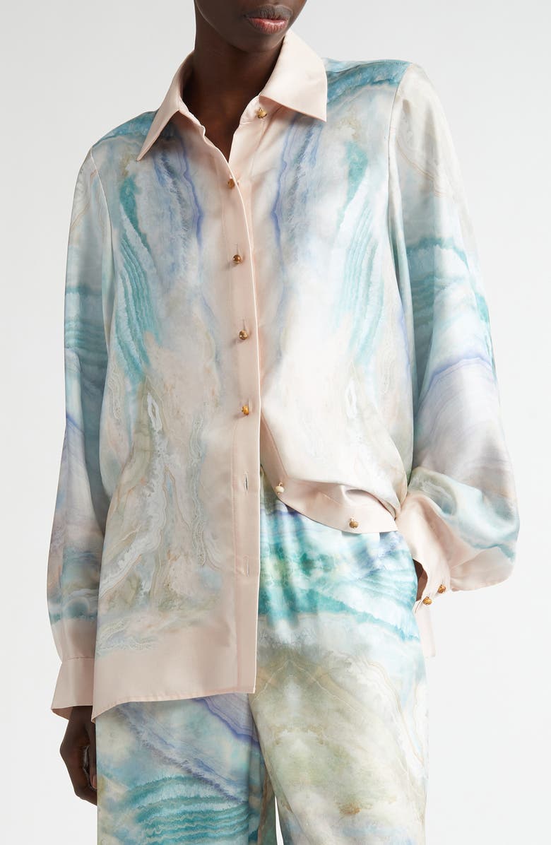 Zimmermann Agate Print Silk Button-Up Shirt, Main, color,