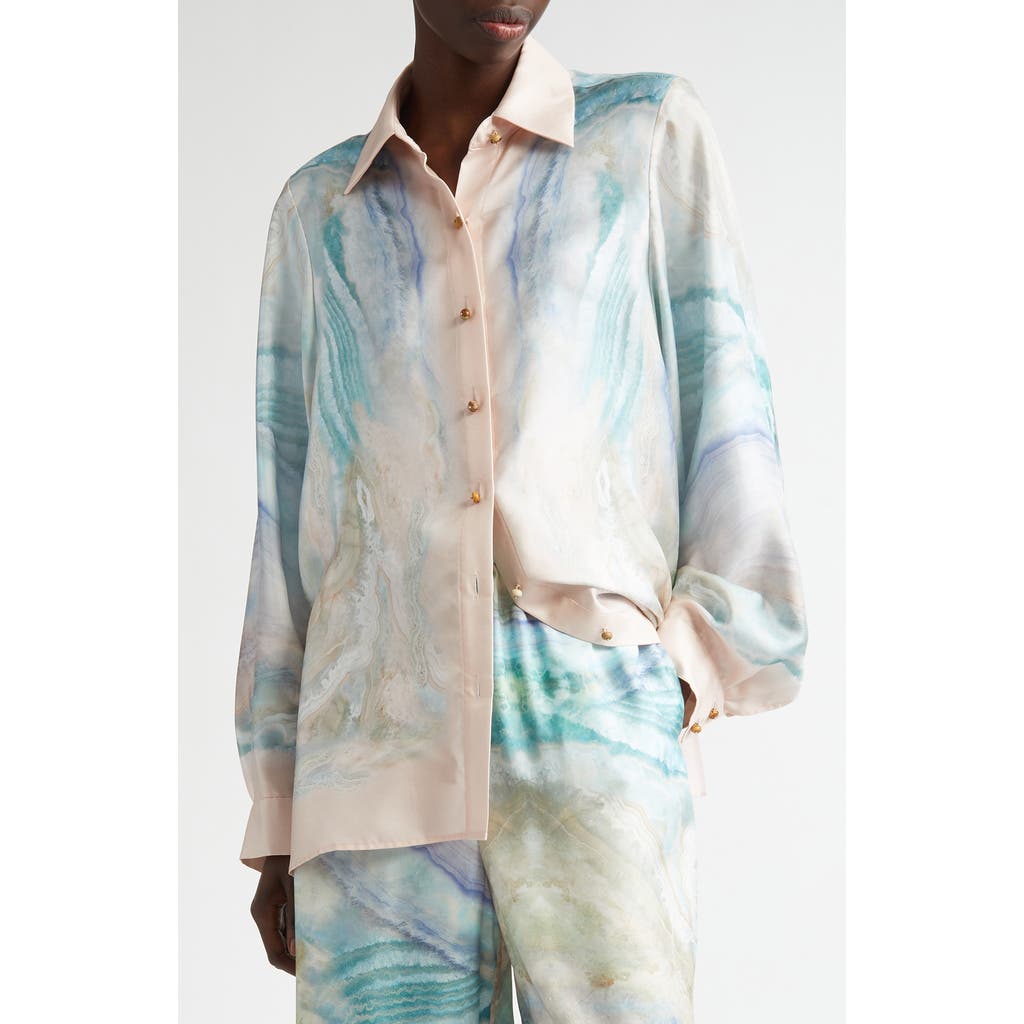 Zimmermann Womens Illuminate Printed Relaxed-fit Silk Shirt Blue Agate Xl In Blue Agate