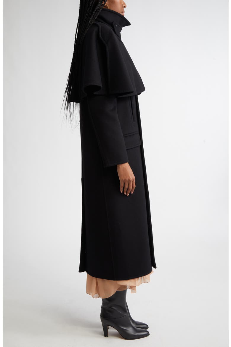 Double Breasted Wool Coat with Removable Cape, Alternate, color, BLACK