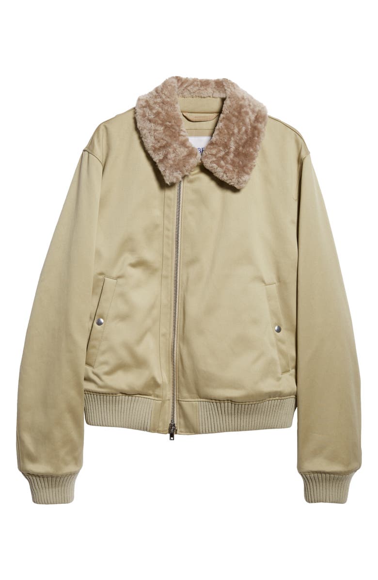 Burberry Cotton Sateen Bomber Jacket with Genuine Shearling Collar, Alternate, color,