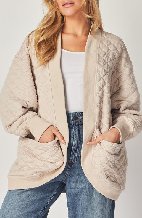 Quilted Cotton Blend Cardigan Sweatshirt