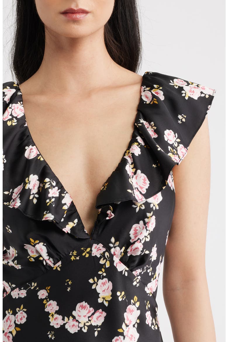 Carter Floral Ruffle Neck Maxi Dress, Alternate, color, BLACK/ PINK