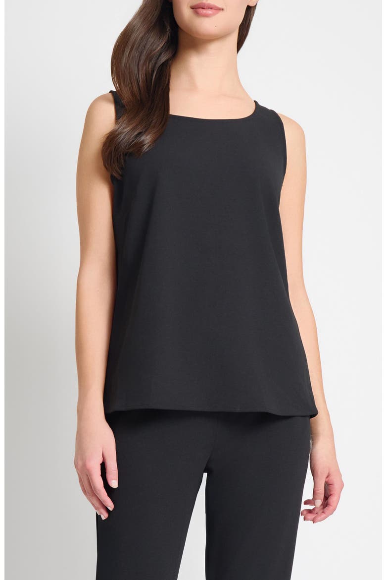 Deco Scoop Neck Stretch Crepe Tank, Main, color, BLACK