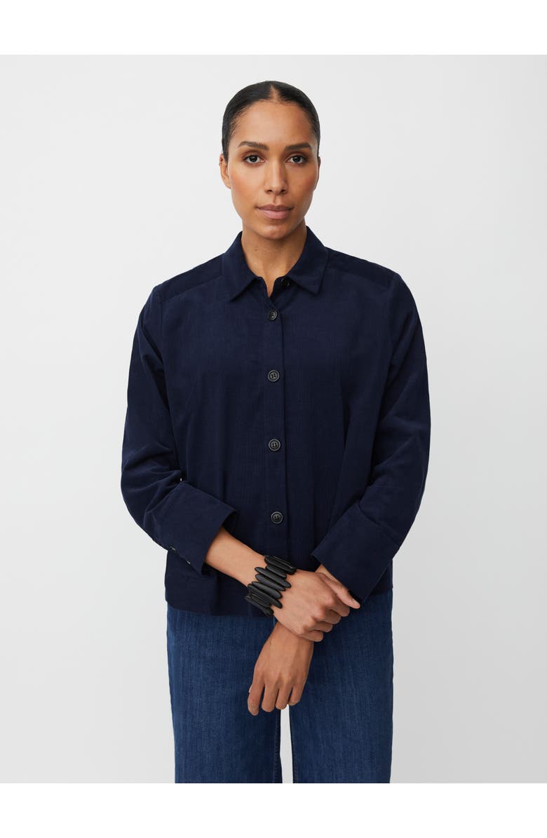 Masai Copenhagen Long Sleeve Collared Velvet Shirt, Main, color, Navy Blazer