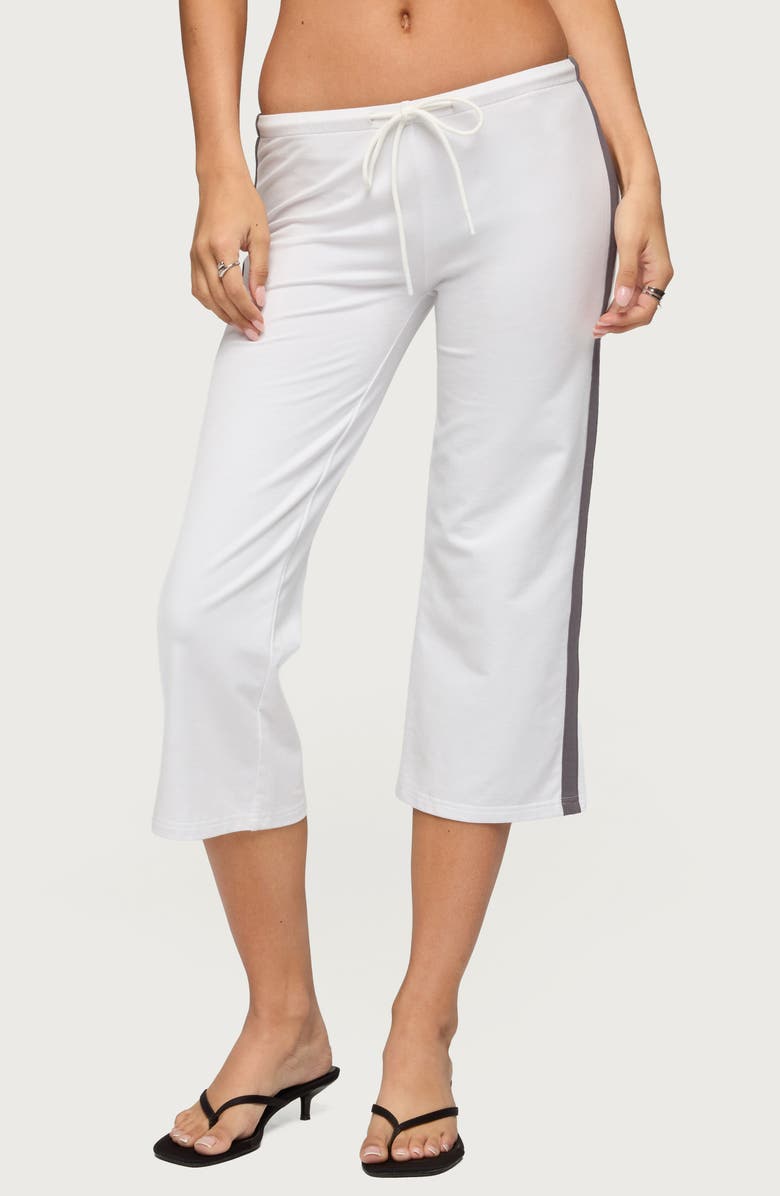 EDIKTED Milene Side Stripe Terry Drawstring Capri Pants, Main, color,