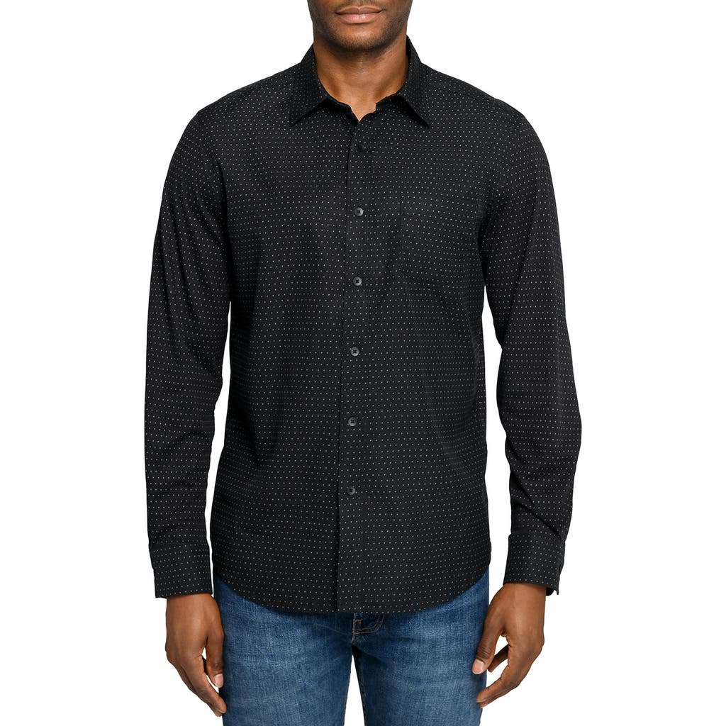 Wrk W.r.k Slim Fit Micro Geo Reworked Cotton Button-up Shirt In Black