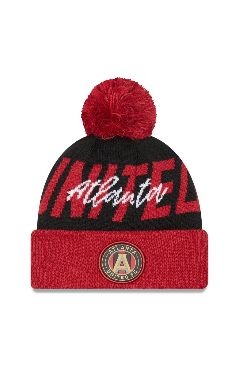 New Era Men's New Era Black Atlanta United FC Confident Cuffed Pom Knit Hat, Main, color, Black