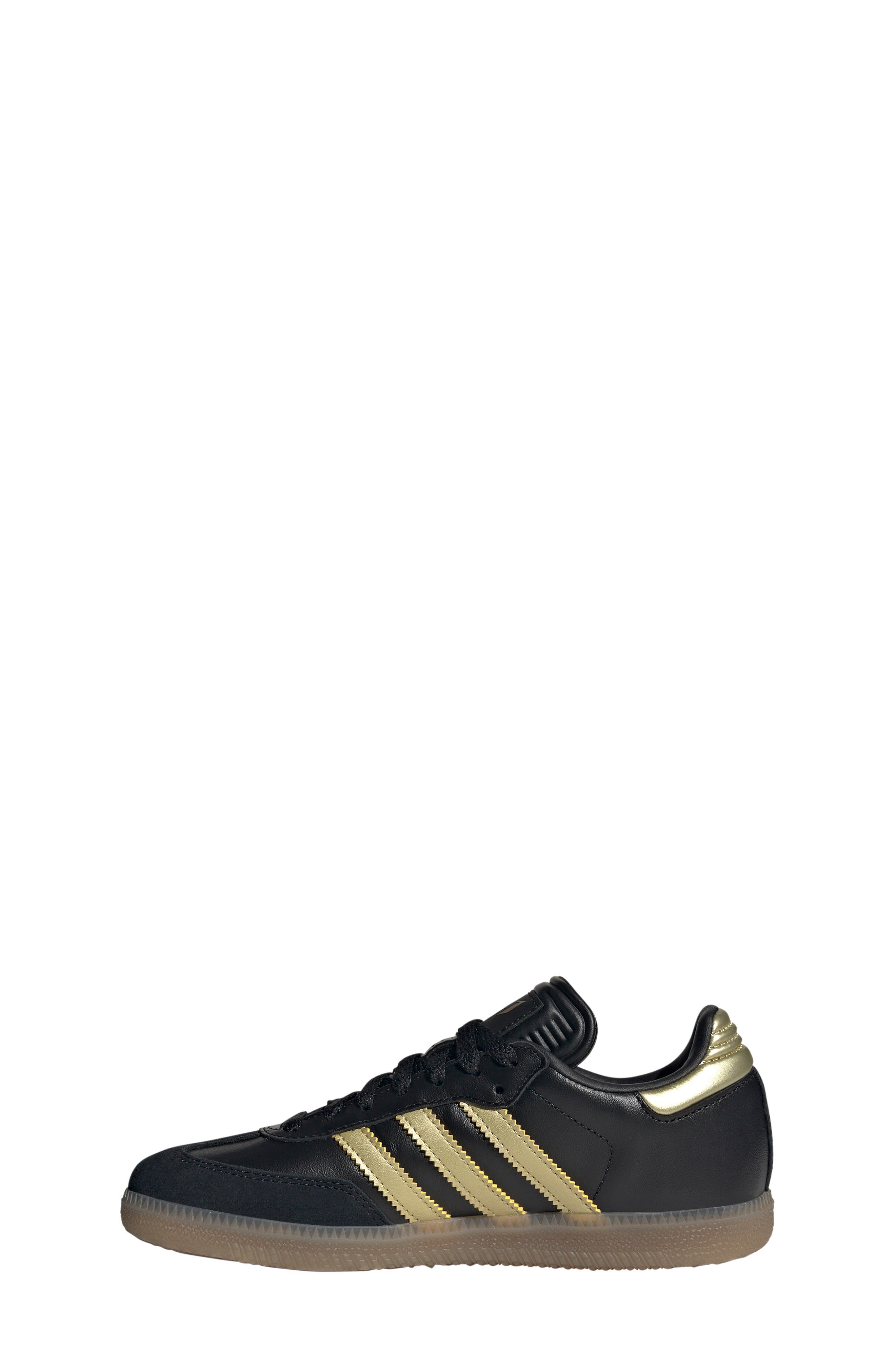 adidas Kids' Samba Messi Indoor Soccer Shoe, Alternate, color, Black/ Gold Metallic/ Gum