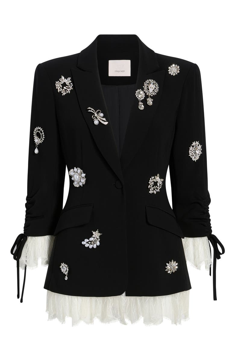 Cinq à Sept Roxie Crystal Brooch Blazer, Alternate, color, Black/ Ivory