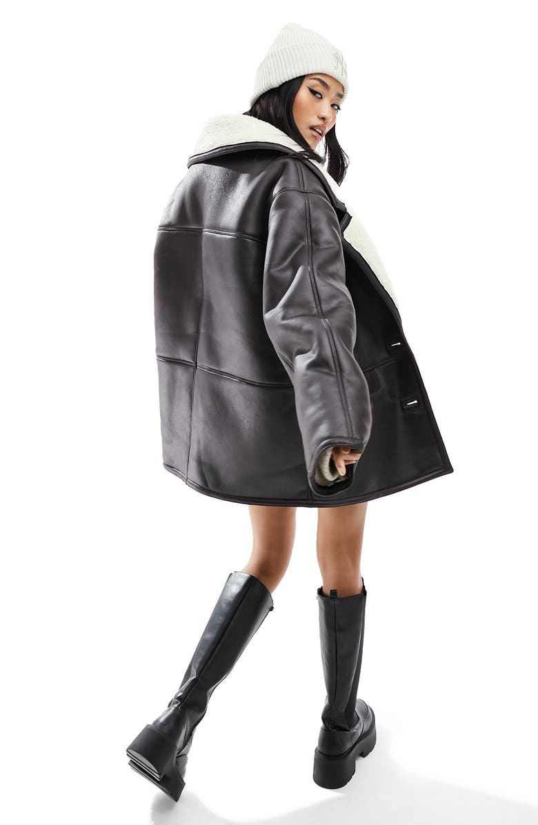ASOS DESIGN Faux Leather & Faux Shearling Car Coat, Alternate, color, 