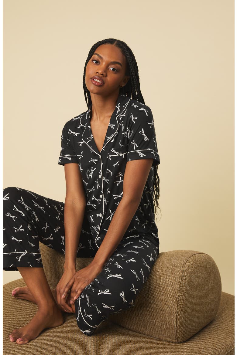 print crop pajamas, Alternate, color, BLACK/ IVORY