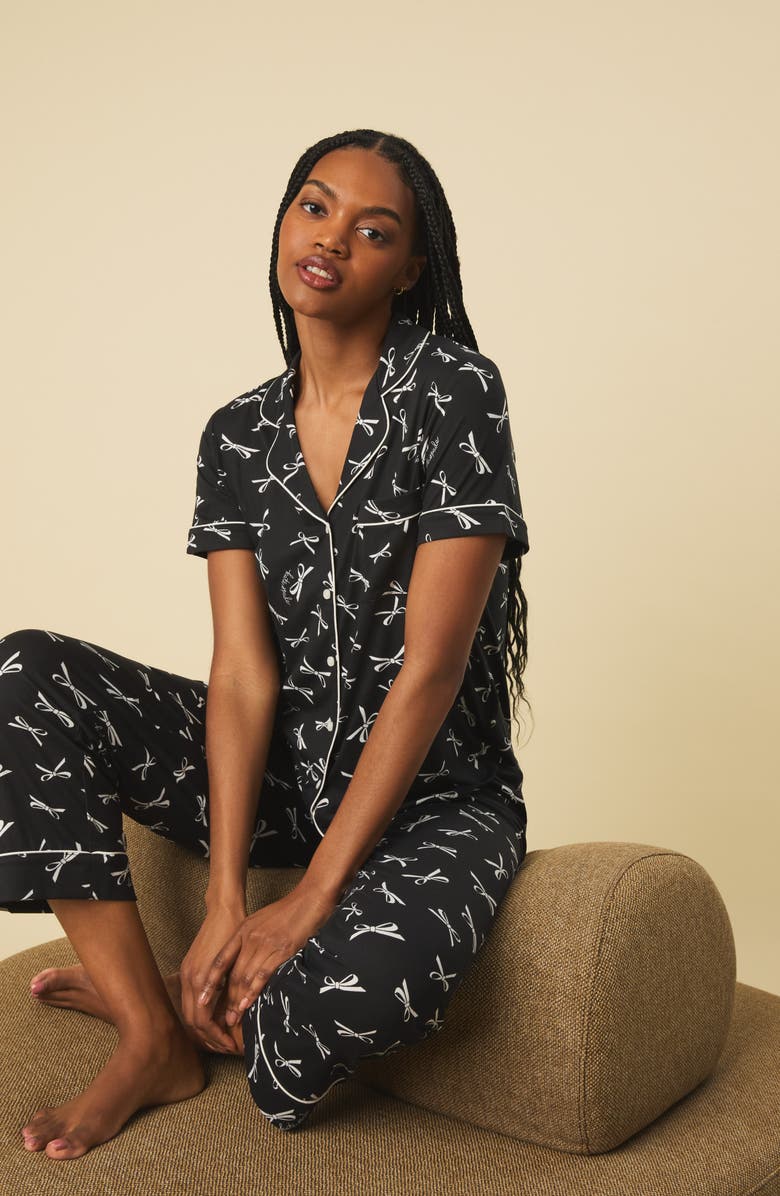 Kate Spade New York print crop pajamas, Alternate, color, Black/ Ivory