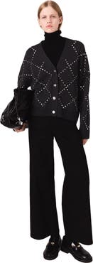 maje Rhinestone check cardigan