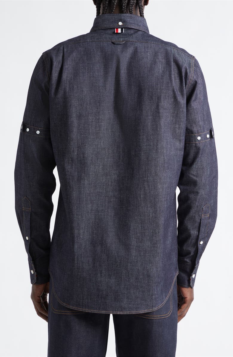 Thom Browne Oxford Armband Cotton Button-Down Shirt, Alternate, color, Navy