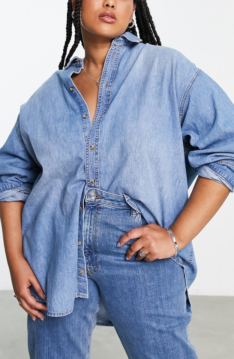 ASOS DESIGN Curve Denim Button-Up Shirt, Main, color, 