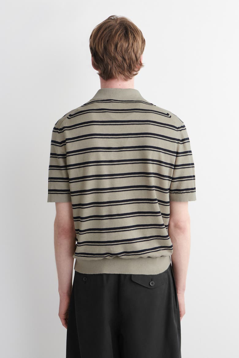 Knitted Linen Polo Shirt, Alternate, color, BEIGE / BROWN / STRIPED