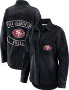 WEAR by Erin Andrews Women's WEAR by Erin Andrews Black San Francisco 49ers Washed Oversized Denim Full-Snap Shacket