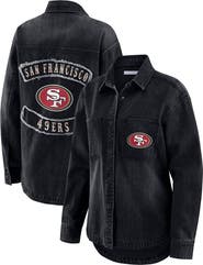 WEAR by Erin Andrews Women's WEAR by Erin Andrews Black San Francisco 49ers Washed Oversized Denim Full-Snap Shacket