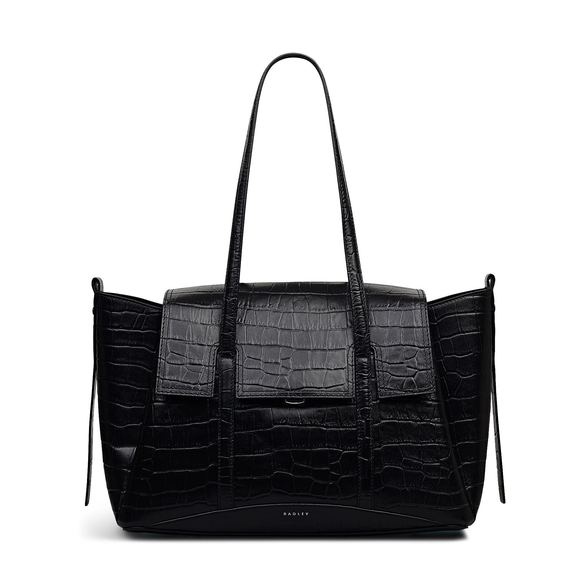 Radley The Chancery - Faux Croc Medium Flapover Shoulder Bag, Main, color, Black