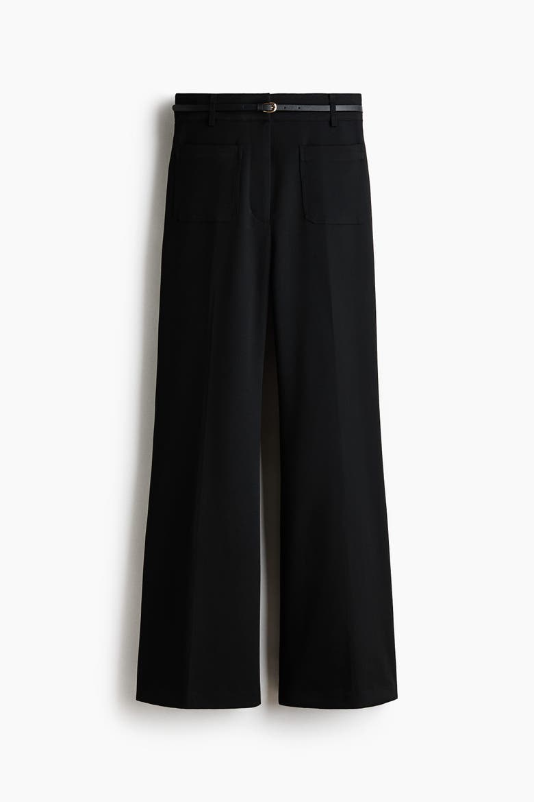 Flared Belted Trousers, Alternate, color, Black