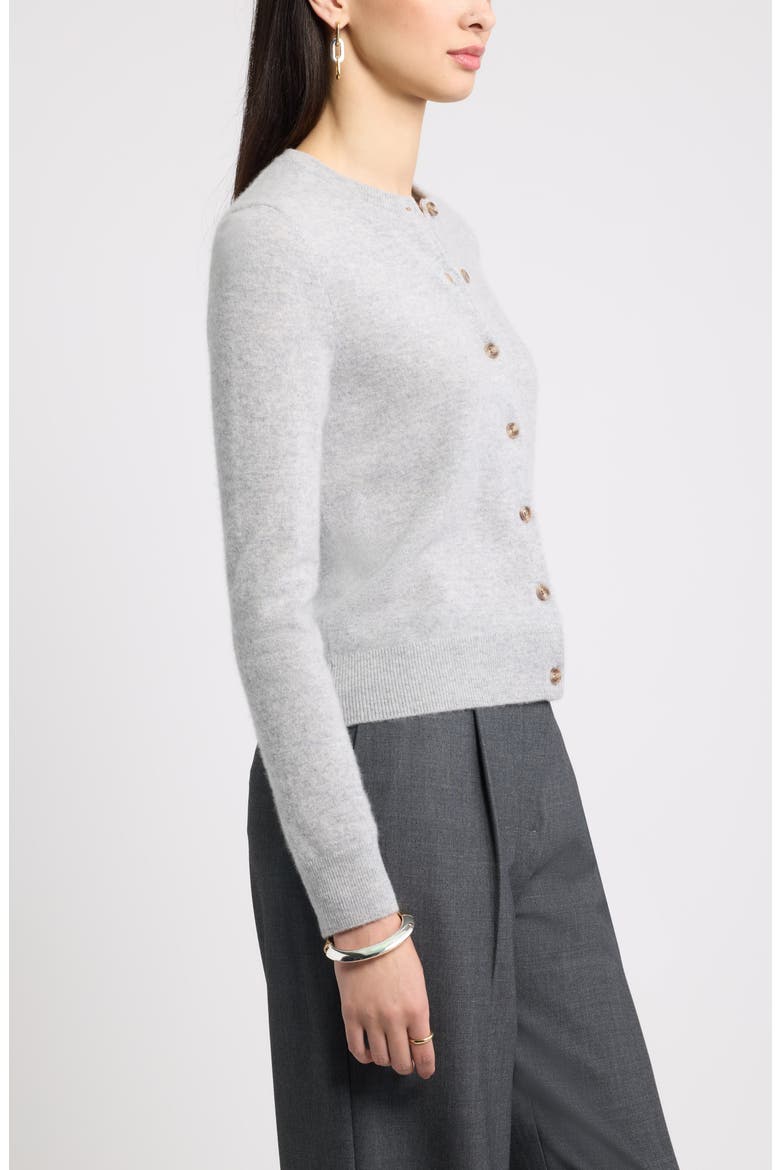 Cashmere Crewneck Cardigan, Alternate, color, GREY SILK HEATHER
