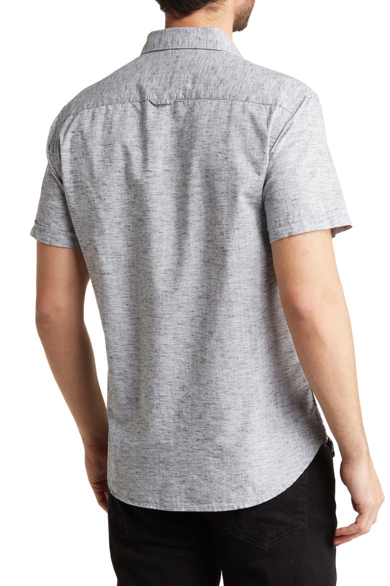 Melange Short Sleeve Button-Down Shirt, Alternate, color, OATMEAL