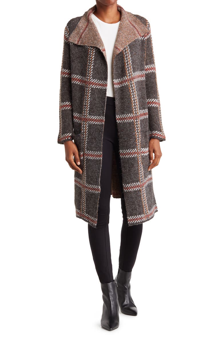 Joseph A Plaid Drape Collar Cardigan, Main, color,