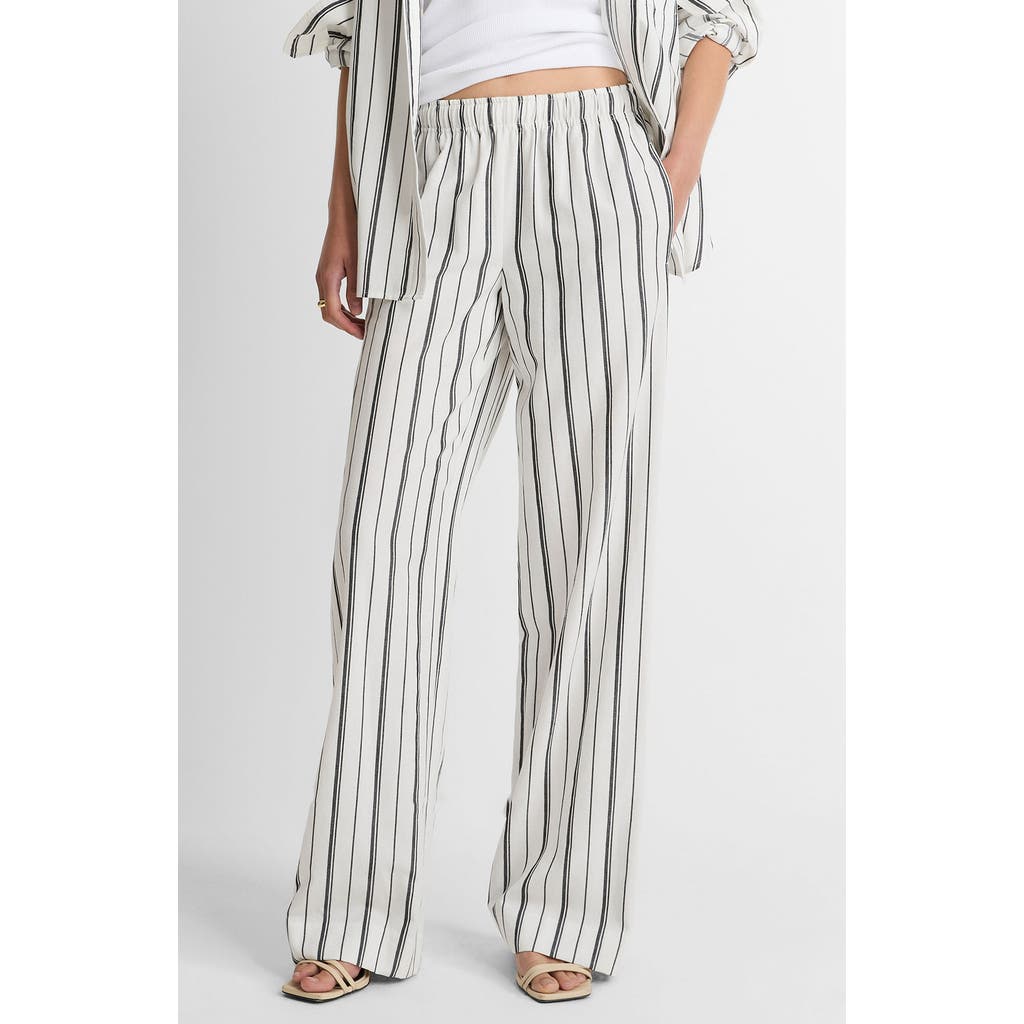 Vince Resort Stripe Pull-On Wide Leg Pants in Whb-White/black at Nordstrom, Size Large