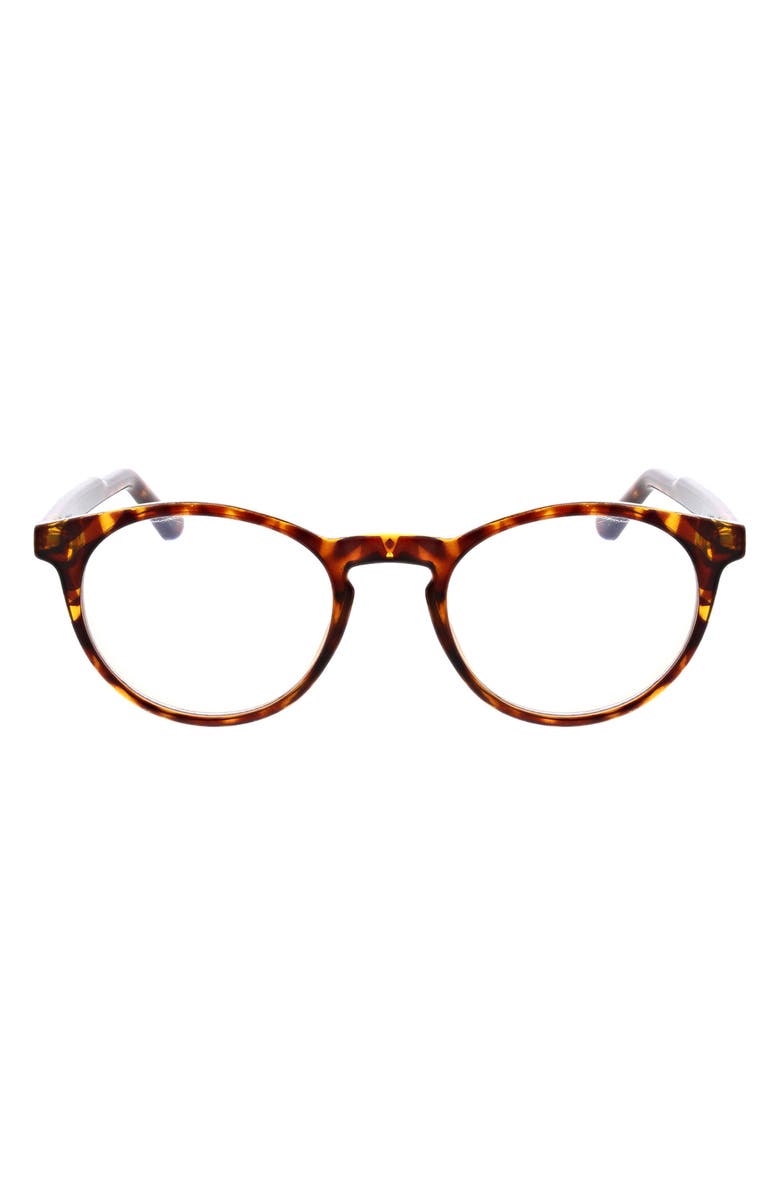 Oscar de la Renta 48mm Round Keyhole Blue Light Blocking Reading Glasses, Main, color, Tortoise